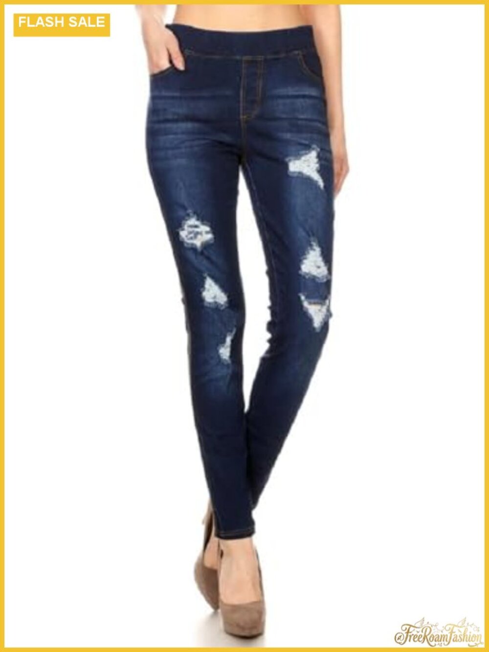 Stretch Denim Pull On Jeggings with Pockets Elastic Waist